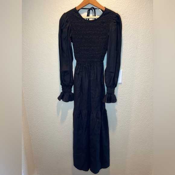 NWOT DISSH Jorja Linen Black Maxi Dress Long Sleeve Open Back Size XS/S - Picture 5 of 12